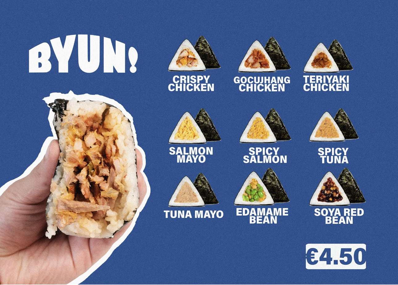 A tray of fresh BYUN onigiri ready to be packaged
