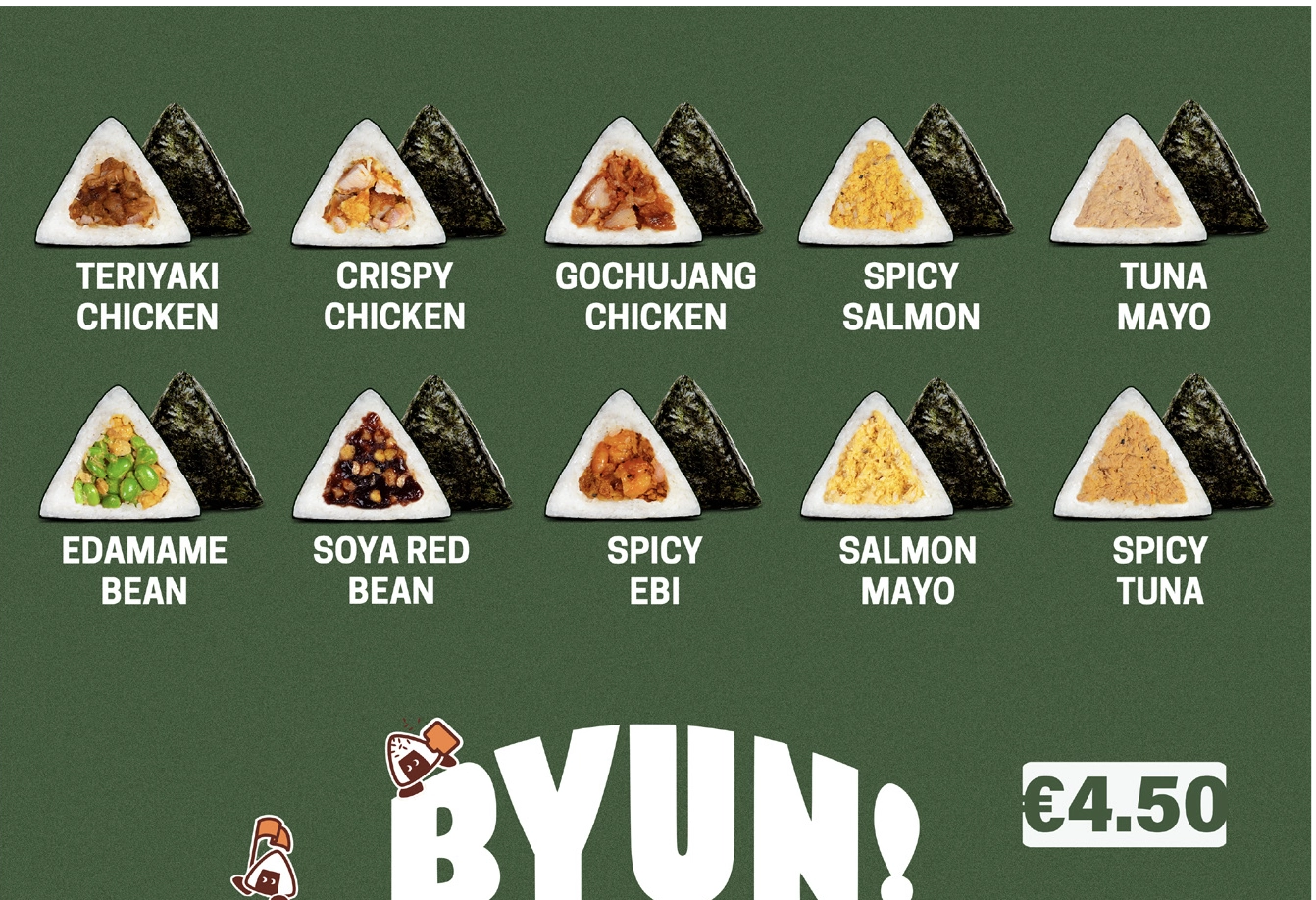 A BYUN onigiri eaten on the move in a transit environment